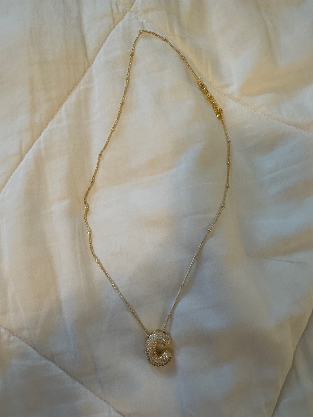 Gold Initial 'C' Pave Pendant Necklace - Elegant Women's Jewelry